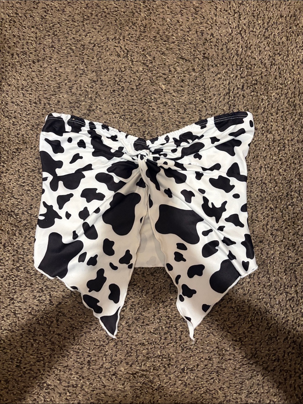 SHEIN Black & White Cow Print Bow Tube Top
